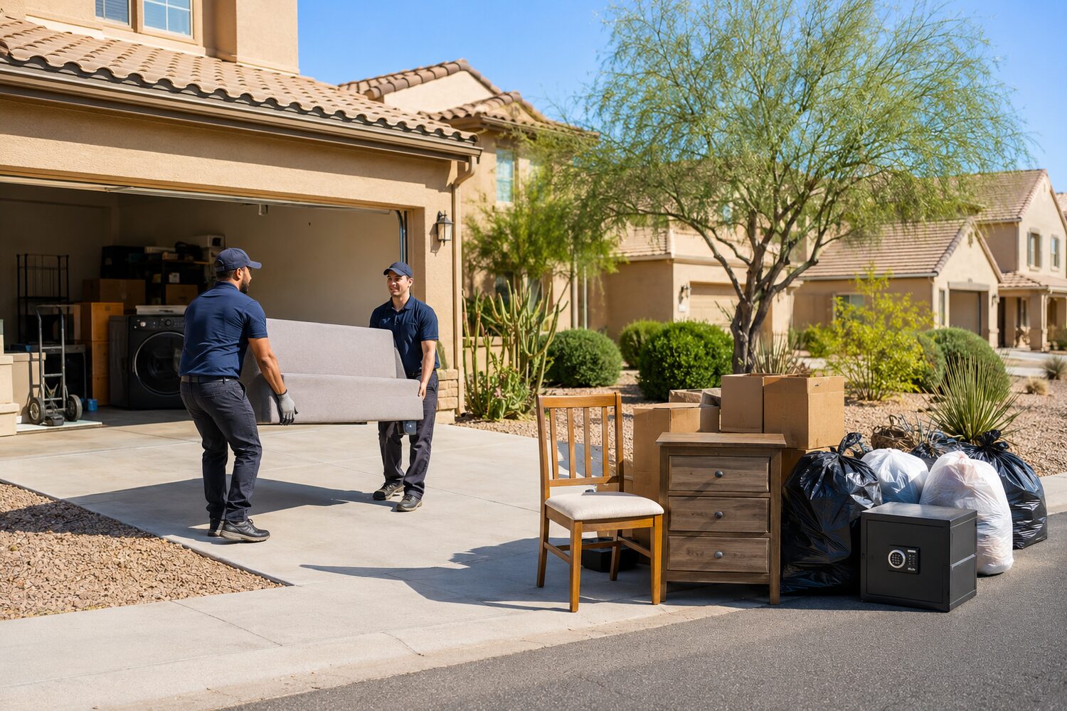 Residential cleanout with household items ready for removal
